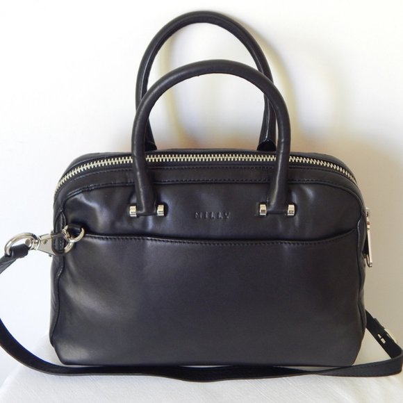 MILLY Black Lambskin Dome Coral Watersnake Panel Embellished LG Satchel Bag NWT - Picture 9 of 16